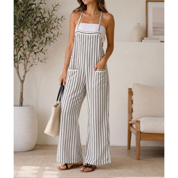 Marine Layer Pants - Marine Layer Striped Wide Leg Jumpsuit Overalls Size S Coastal Boho